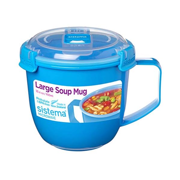 Sistema-Large-Soup-Mug-to-Go-900-ml-Assorted-Colours Sistema Microwave Soup Mug, Large | 900 ml Microwave Food Container with Steam-Release Vent | BPA-Free | Assorted…