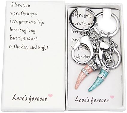 Global Box 2 Pair Piece Horn Ring Key Couple Key Chains Set With Box