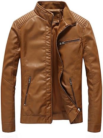 Nantersan Men's Leather Jacket Stand Collar PU Mens Faux Fur Coats Motorcycle Jacket