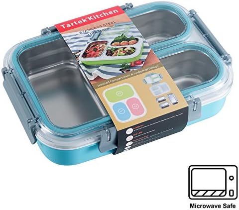 Tartek Kitchen Leak-proof Bento Lunch Box - Versatile Food Container with 3 Stainless Steel Compartments - Perfect for Kids &amp; Adults - Portion Control - Dishwasher &amp; Microwave Safe - BPA free