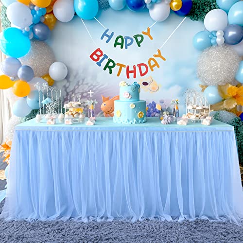 Pack 6ft Blue Tulle Table Skirts for Rectangle Tables or Round
