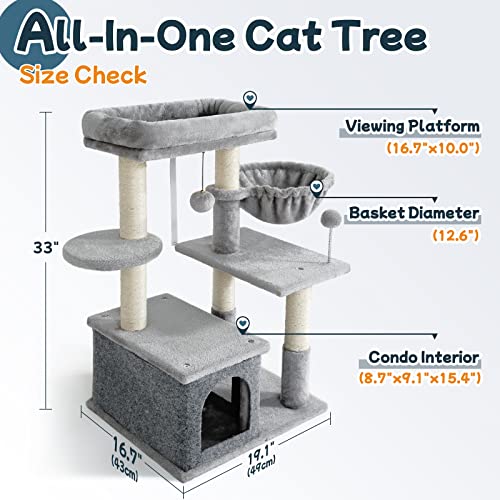 rabbitgoo Cat Tree for Indoor Cats, 33" Cat Tower Condo with Scratching