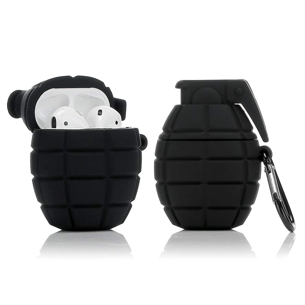 YIGEYI Silicone Case Compatible with Airpods 1&2 Funny Cute 3D Cartoon Cover [Cool Play Series] (Grenade Black)