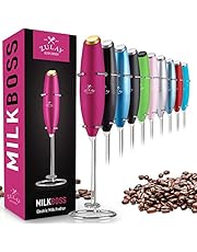 Zulay Original Milk Frother Handheld Foam Maker for Lattes - Whisk Drink Mixer for Coffee, Mini Foamer for Cappuccino, Frappe, Matcha, Hot Chocolate by Milk Boss - (Pink with Gold Button)