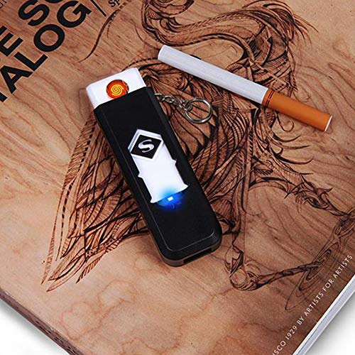 Electronic Cigarette Lighter, Atian USB Rechargeable Lighter with Keychain Touch Ignition Lighter Double Sided Windproof Plasma Flameless Lighter for Candle,Push-Out USB Socket No Data Line Required - Thumbnail 5