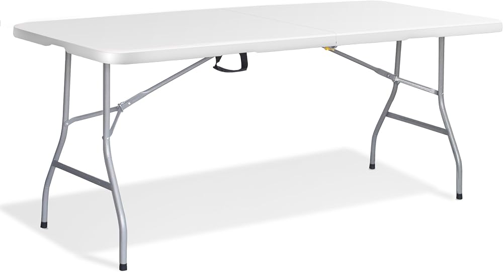 KEPLIN 6ft Folding Table White Wood Slate Top 180x70x74cm Portable