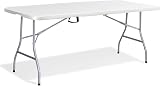 KEPLIN 6ft Folding Table White Wood Slate Top 180x70x74cm Portable