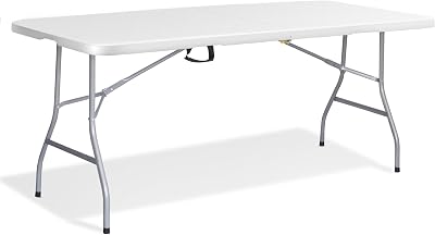KEPLIN 6ft Folding Table White Wood Slate Top 180x70x74cm Portable