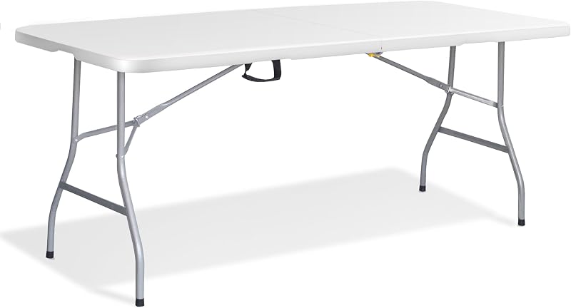 KEPLIN 6ft Folding Table White Wood Slate Top 180x70x74cm Portable
