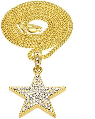 HongBoom Hot Hip Hop Cuban Link Chain 14K Gold Plated CZ CRYSTAL Fully Iced-Out Pentagram Necklace
