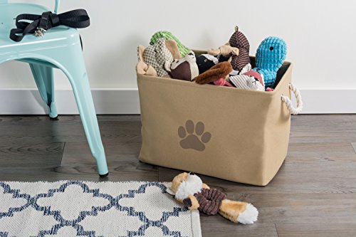 DII Bone Dry Medium Rectangle Pet Toy and Accessory Storage Bin, 16x10x12", Collapsible Organizer Storage Basket for Home Dcor, Pet Toy, Blankets, Leashes and Food-Taupe Paw Print