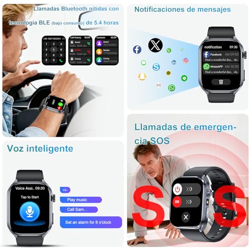 Reloj Inteligente Hombre con ECG/VCF: 2" HD Smartwatch con Asistente GPT | Reloj Salud con AI GPT Q&A, Sueño, 30s Mini Chequeo, Linterna LED, SOS, 150+ Deportivos, Android iOS