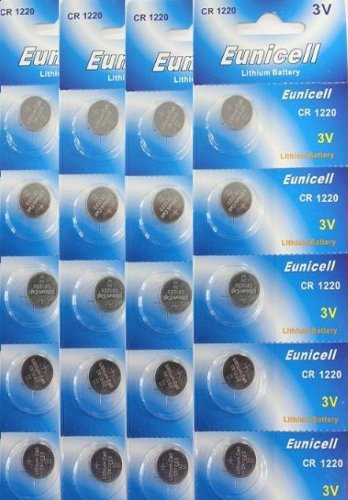 20 x Eunicell CR1220 Lithium Metal Coin Cell 3.0v Batteries, in Separate Blister Packaging