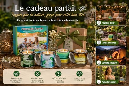 Bougies à la Citronnelle Dans des Boîtes de Bougies en cire pour Barbecue Camping Voyages Vacances Patio Intérieur Jardin Cuisine 4 Pièces
