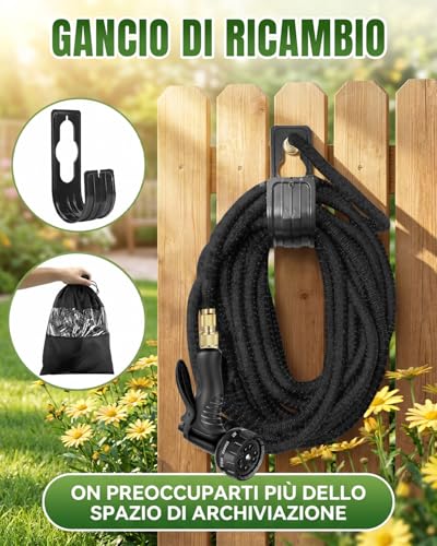 Tubo Acqua Giardino Estensibile 45 Metri, Canna Acqua Giardino con Pistola 10 Modalità, Connettori in Ottone 1/2"-3/4", 4 Strati di Lattice Antifuga, Tubo da Giardino
