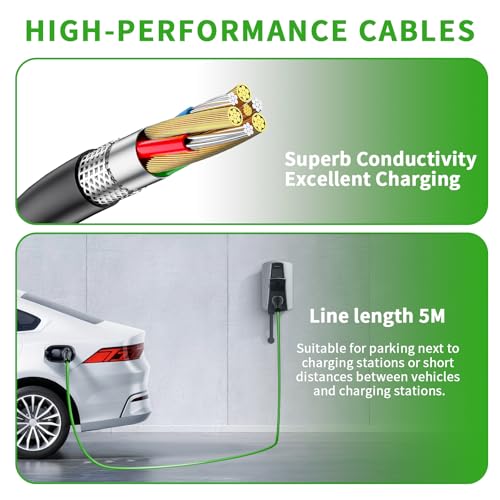 Type 2 to GBT EV Charging Cable 22kW | 32A 5M 3-Phase Mode 3 IP55 | with Carry Bag & Charging Gun Rain Cover | Compatible with BYD Atto 3, Han, Tang, MG Marvel R | Public & Home Use – Green