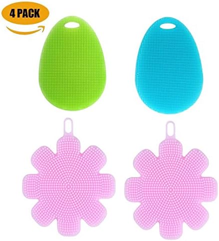 Silicone Sponges Dishwashing Scrubber Brush, Antibacterial Non-Stick Mat Multifunctional Mildew Sponge for Cleaning Fruit, Vegetable, Bowl Pots and Pans(4 Pcs)