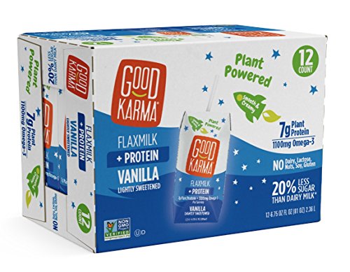 Good Karma Flaxmilk Vanilla 6.75 oz. Lunchbox Cartons (Shelf Stable 12 Pack) Great for Kids' School Lunches This Vanilla Flavored Dairy Free Milk Alternative Is Nut Free and Soy Free and Gluten-Free
