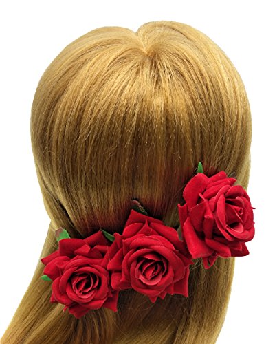 Sanrich 6pcs Rose Flower Hair Pins U Shaped Wedding Hair Clips Photo Shoot Flowers (red) - Thumbnail 5