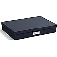 Bigso Sverker Fiberboard Legal and Art Storage Box | Scrapbook Storage Box for Loose Papers and More | Durable Document Boxes with Lid and Metal Label Holder | 17.1’’ x 12.2’’ x 3.3’’ | Blue