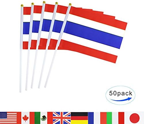 TSMD Thailand Stick Flag, 50 Pack Hand Held Small Thai National Flags On Stick,International World Country Stick Flags Banners,Party Decorations for Olympics,Sports Clubs,Festival Events Celebration