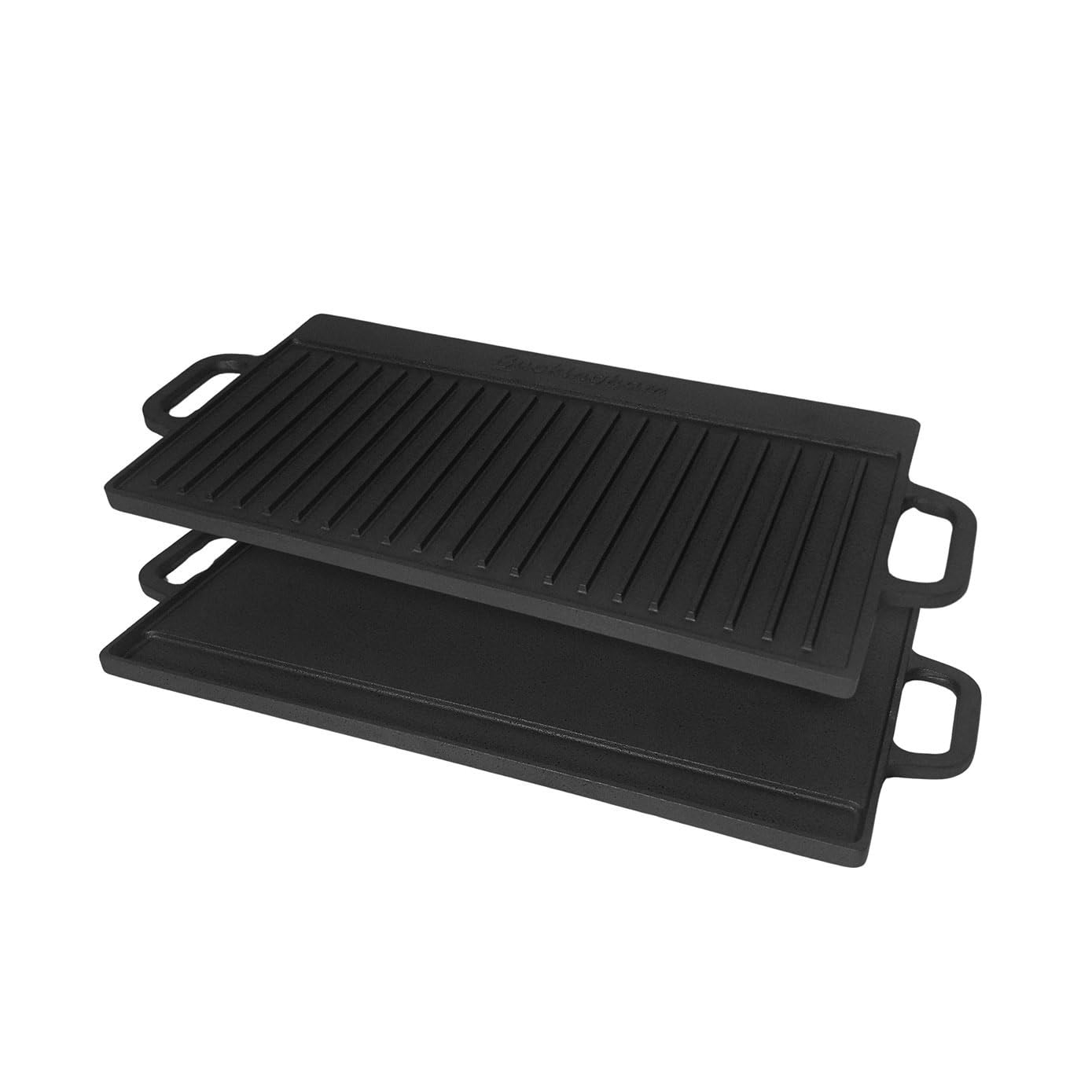 Buckingham Reversible Cast Iron Griddle Pan Pre-Seasoned Double Sided Grill Pan with Handle Flat & Ridged Surfaces for BBQ Grilling Oven Safe Gas Ceramic Induction Hob Compatible 50 cm