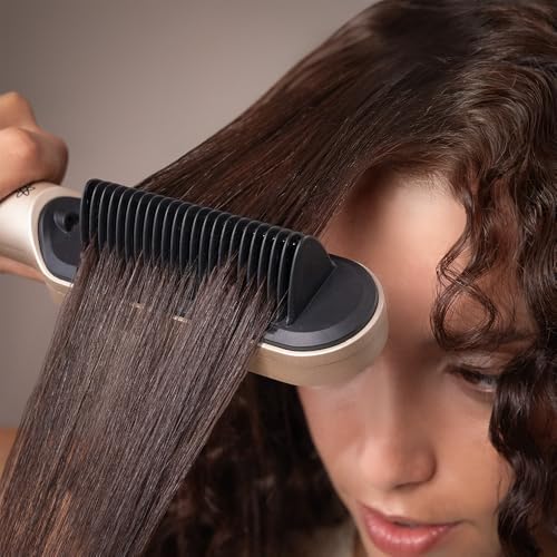 Brosse Lissante avec Technologie Ionique InstantCare Lisse IonTech. 23 Dents, 9 Réglages de Température, Revêtement Céramique, Chauffage en 30s, Puces Anti-brûlures, Gant et Pinces