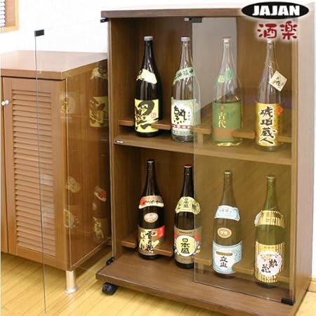 Amazon Co Jp Jajan酒楽 日本酒や焼酎の専用キャビネット 酒ラック キャスター付き一升瓶ディスプレイ ショーケース コレクション ケース ホーム キッチン
