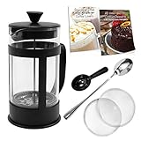 French Press Coffee Maker Bundle ~ 34 Oz (8 4oz.cups), Stainless Steel Components, Double Filter, Borosilicate Glass, 5 FREE Bonuses, Best Coffee Press Pot