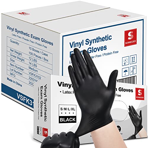 Schneider Black Vinyl Exam Gloves, 4mil, Disposable Gloves Latex