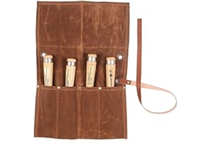 AJFHKJ Chisel Roll,Waxed Canvas Tools Wrench Roll Up Pouch with 4 Pockets for Knife Hammers,Gouges, Carving Knife,Fishing Jigs,Best Gift for Electrician,Carpenter or Mechanic,Chisel Carrying Case Organizer