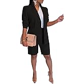 Famnbro Womens 2 Piece Blazer Outfits Lapels Open Front Suit Jacket and Bermuda Shorts Set