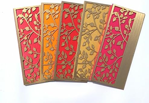 Parvenu Shagun Wooden Leaf Sarton Money Envelopes in Multi Color.Pack of 5 Pieces