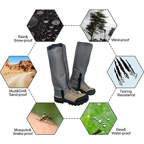 Leanking Leg Gaiters, Waterproof Snow Boot Gaiters 600D Anti-Tear Oxford Fabric Outdoor Waterproof Snow Leg Gaiters for Outdoor Hiking Walking Hunting Climbing Mountain (Gray, S)