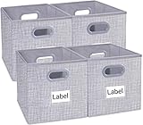 Homyfort Cube Storage Bins, Foldable Cloth Box Basket Organizer Container Drawers with Dual Plastic Handles for Closet, Bedroom, Toys,Set of 4 Light Grey 13