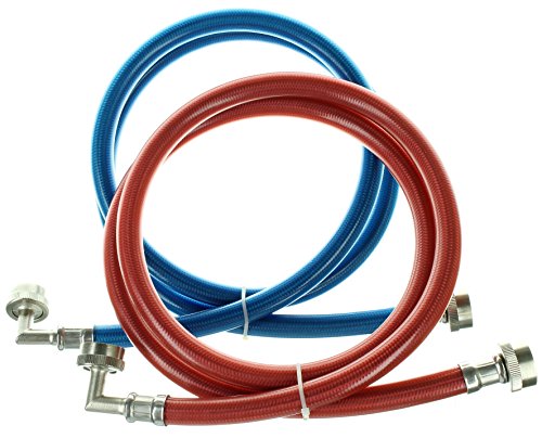 Triple Layer Stainless Steel Washing Machine Hoses with 90 Degree Elbow, 5 Ft Burst Proof (2 Pack) Red and Blue Color Coded Water Connection Supply Lines - Thumbnail 5
