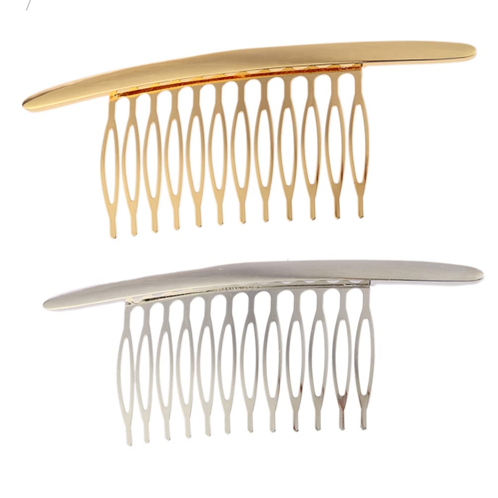 QUUPY 2PCS 4.3inch Alloy Curved Teeth Hair Comb Pin Clip Hair Accessory for Women(Gold+Silver)