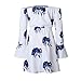 Ouduokiya Women Sexy Flower Print Long Sleeve Off Shoulder Short Dress