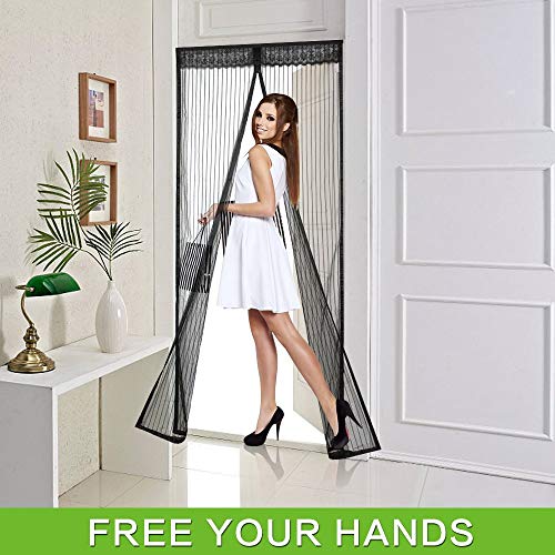 Magnetic Screen Door, VDEALEN Door Mesh Fly Mosquito Curtain with Magnets & Full Frame Tapes,Full Frame Hook & Loop, Hands Free, Fits Door Size up to 36"-82" Max (Screen Door Size 39" X 83", Black)