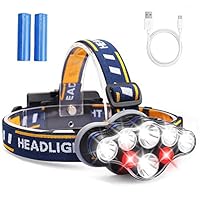 Headlamp, Headlight 13000 Lumen 8 LED 8 Modes 18650 USB Rechargeable Waterproof Flashlight with Red Light Head Lamp Camping Gear for Adults Men Camping Hunting Running Hiking Fishing Reading