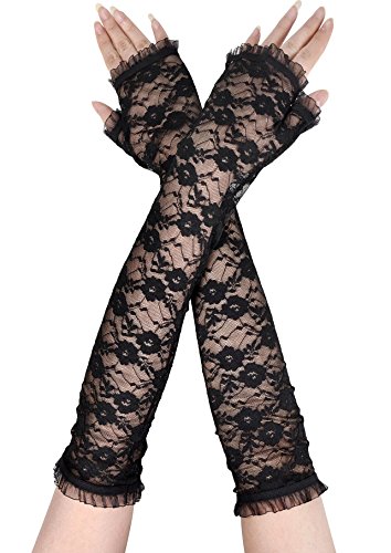 AshopZ Women's Party Sexy Lace Wedding Dress Long Fingerless Glove,Black