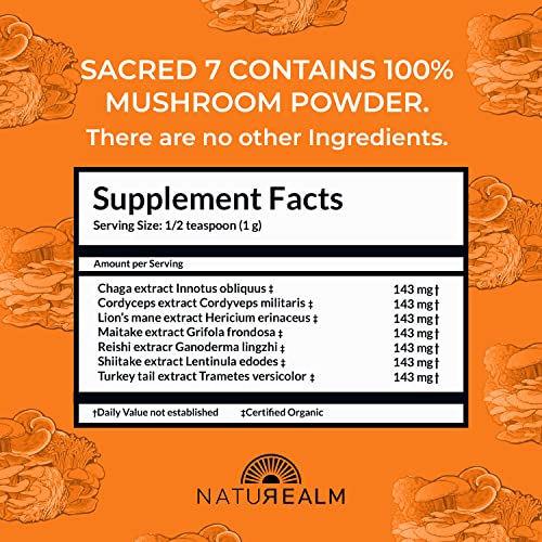 Naturealm Sacred 7 Mushroom Extract Powder 8 oz Chaga, Cordyceps, Lion's Mane, Maitake