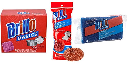BRILLO Basics Cleaning Bundle - 1 Box Steel-Wool Soap Pads (8-ct.) - 1
Pack Copper Scour Pads (3-ct), 1 Pack No-Scratch Estracell Scrub
Sponges, (2-ct.) BRILLO Basics Cleaning Bundle - 1 Box Steel-Wool Soap Pads (8-ct.) - 1
Pack Copper Scour Pads (3-ct), 1 Pack No-Scratch Estracell Scrub
Sponges, (2-ct.)