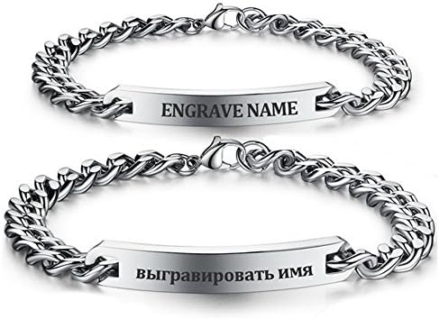 Personalized And Custom Engraved For Lover, Parental Stainless Steel ID Bar Bracelet With Gift Box (A Set)