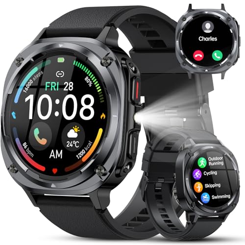 TIMU Military Smart Watch for Men, 1.39-Inch HD Display with Call Function | 114+ Sports Modes, Heart Rate and Sleep Monitoring, Pedometer, IP68 Waterproof, Outdoor Fitness Tracker for iOS and Android