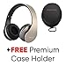 PowerLocus Wireless Bluetooth Over-Ear Stereo Foldable Headphones, Wired Headsets Rechargeable with Built-in Microphone for iPhone, Samsung, LG, iPad (Gold)