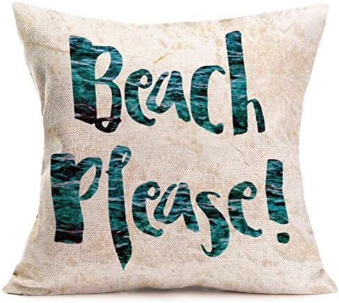 Royalours Pillow Covers Cotton Linen Beach Please Quote Seas Oceans Pattern Throw Pillow Case Sofa Cushion Cover Square 18 x 18 Inches Summer Beach Pillowslip (BP-Quote)