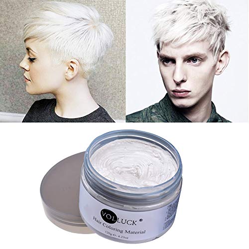 VOLLUCK White Hair Wax Pomades 4.23 oz - Disposable Natural Hair Styling Coloring Clays Ash Wax for Party, Cosplay,Halloween, Date (White)