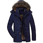 PRIJOUHE Men's Winter Coats Down Jackets Outerwear Long Cotton Coat Men Thick Warm Fur Jacket Coat Overcoat