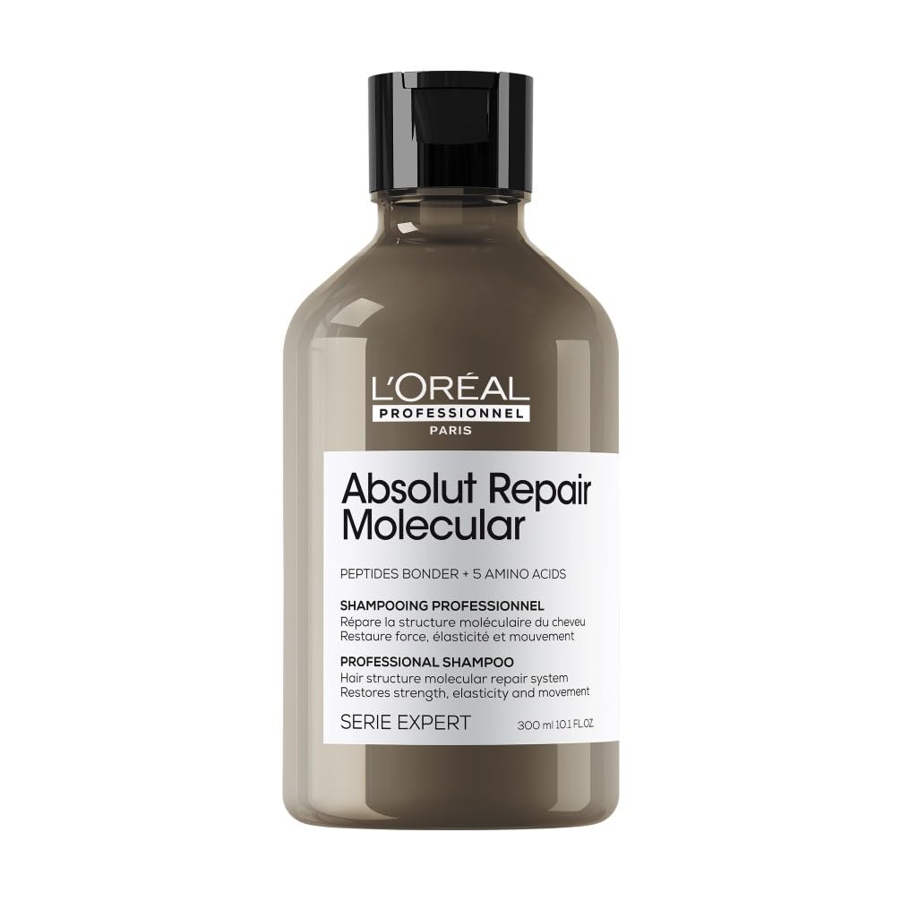 L’Oréal Professionnel Absolut Repair Molecular Sulphate Free Shampoo, For Extremely Damaged Hair, Molecular Peptides Bond Repair, Restore Strength & Elasticity, 300ml